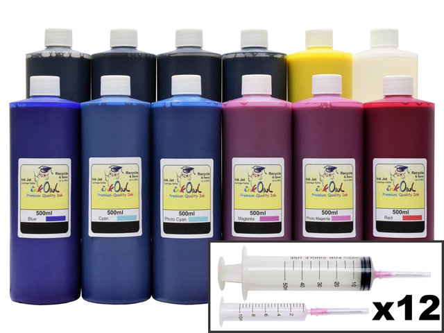 12x500ml Ink Refill Kit for CANON PRO-2600, PRO-4600, PRO-6600 (PFI-2100/3100, PFI-2300/3300, PFI-2700/3700)